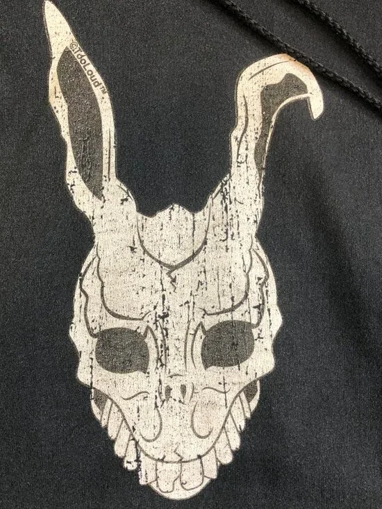 Donnie Darko Hoodie Men Small Black Bunny Hanes Ultimate Cotton Vintage Too Loud - Picture 4 of 11